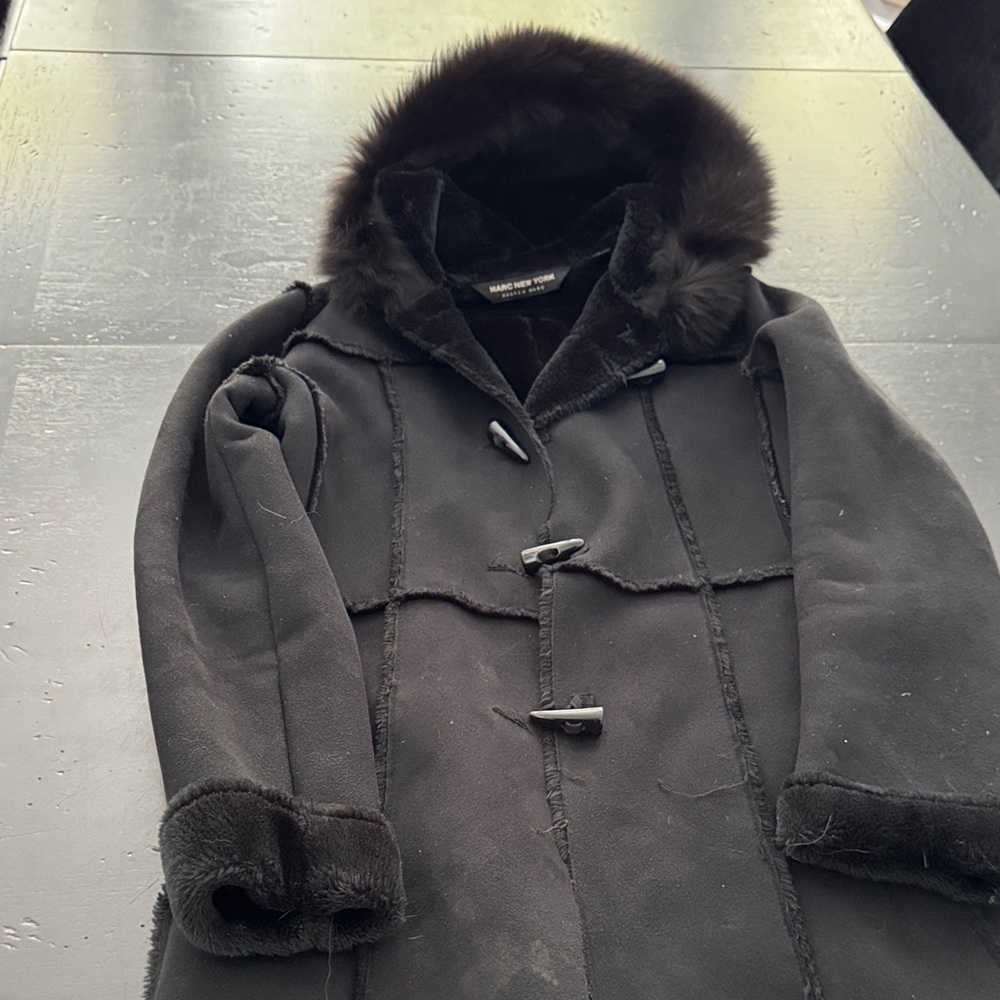 Black faux Fur-Trimmed Coat